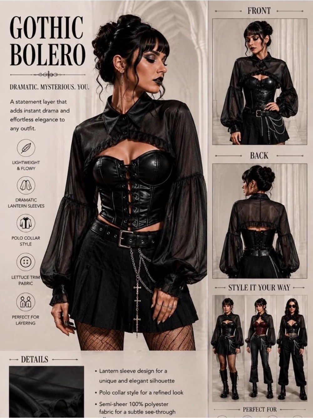 Gothic Black Sheer Bolero Shrug